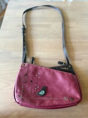 Chala Berry Pink Bird Cross Crossbody Tote Bag Purse Faux Leather